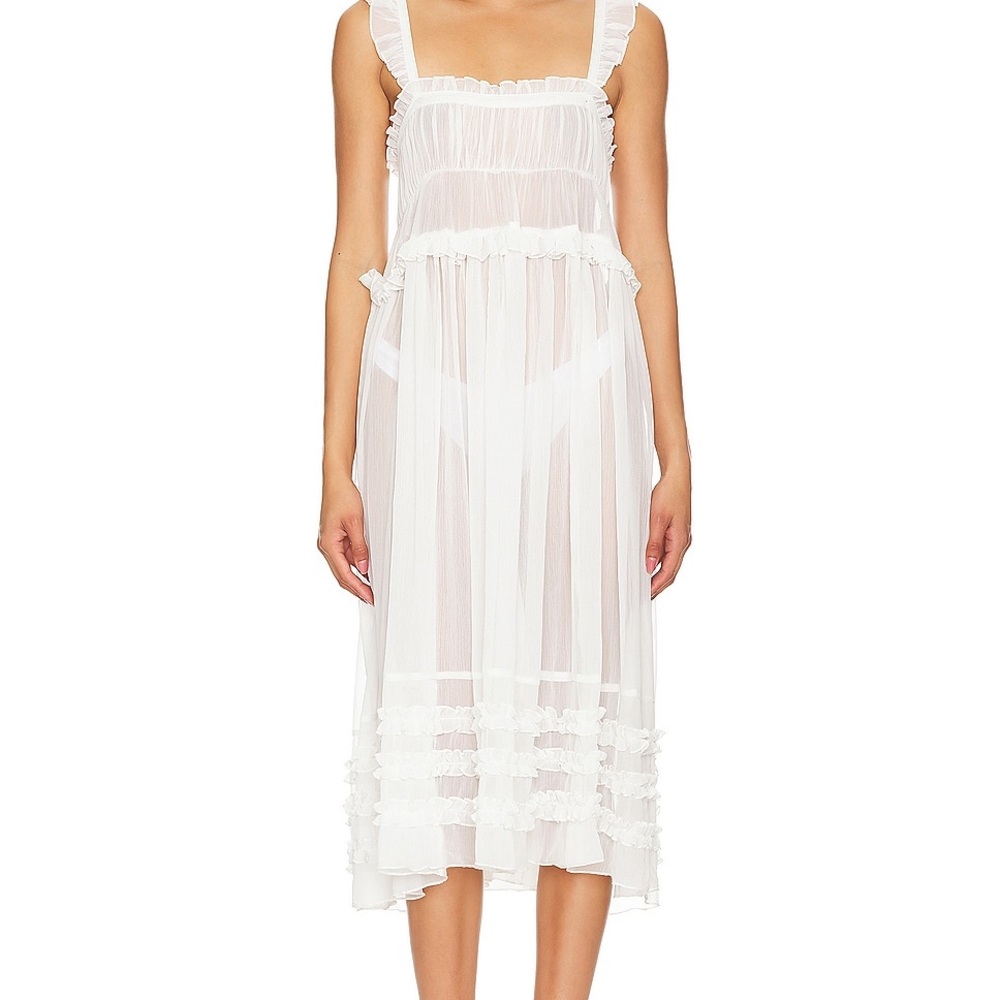 Free People Sheer White Ruffle Chemise
